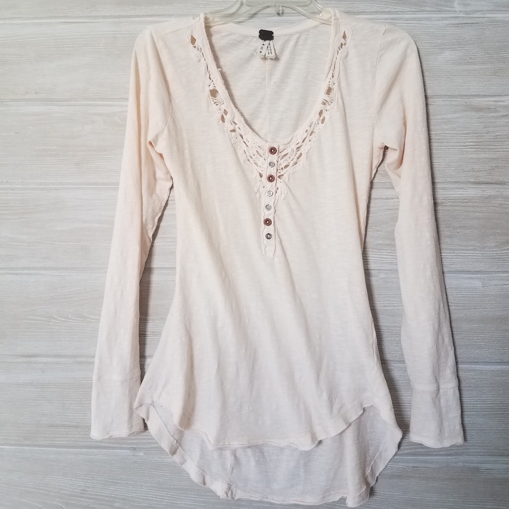Free People We The Free Crochet Trim Henley Top